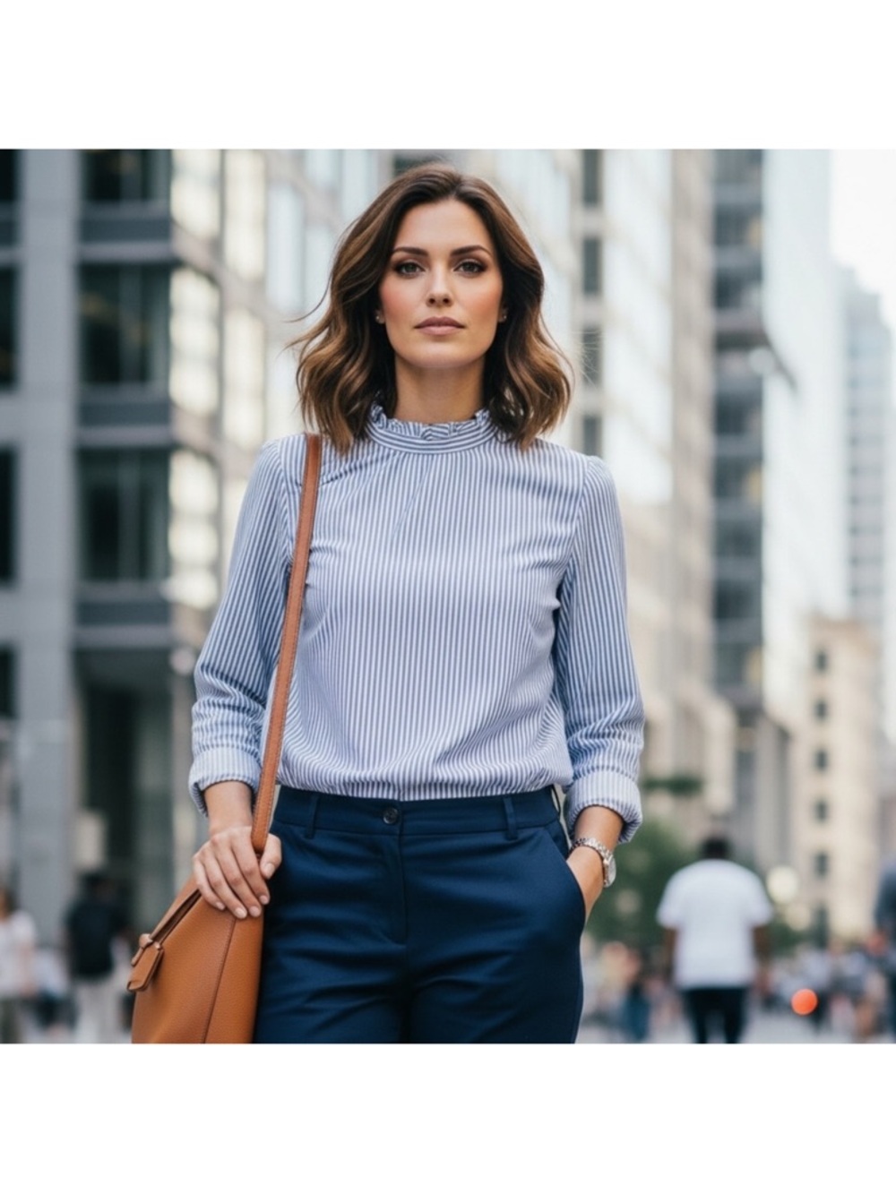 J. Crew Blue & White Striped Seersucker Ruffle Neck Top XS